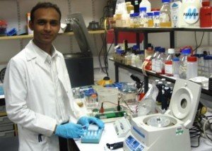 Golam Khan in the laboratory of molecular genetics at the Institute of Aquaculture, University of Stirling