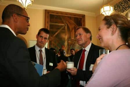 David Amess MP (second from right) talks to three Commonwealth Scholars