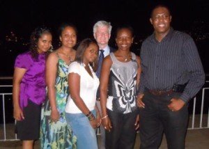 Professor Tim Unwin with alumni in Port of Spain