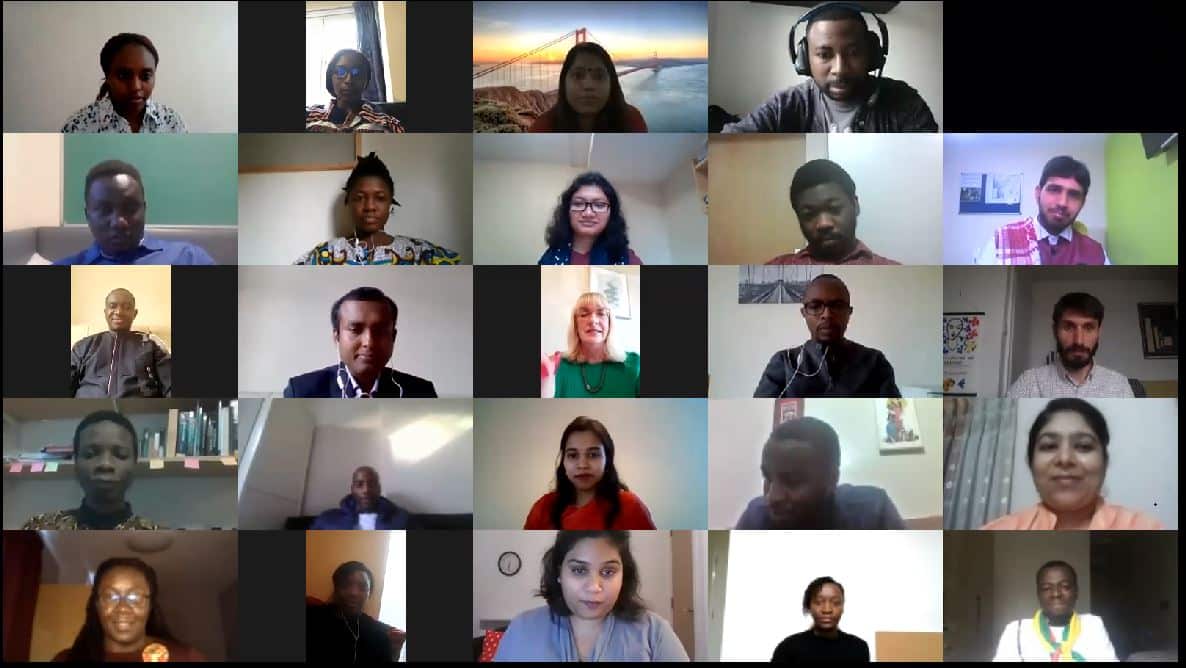Video conference showing group of Commonwealth Scholars and CSC staff