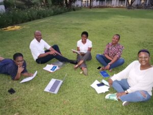 Team Isago: a team from Botswana, featuring Chevening Scholars: pictured here practising their presentation