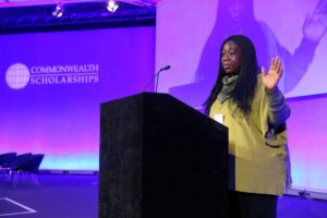 Dr Titilola Banjoko delivering keynote address at the Connect and Collaborate Event 2023