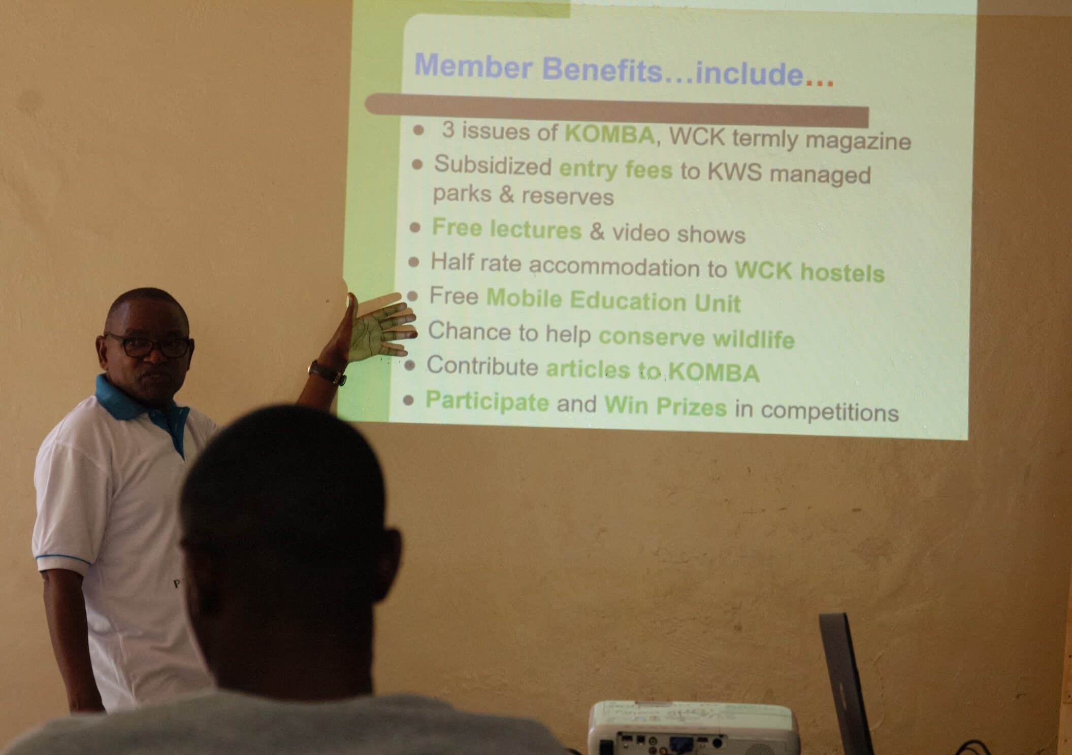 Mr. Tsofa Mweni taking participants through the benefits of being members of WCK