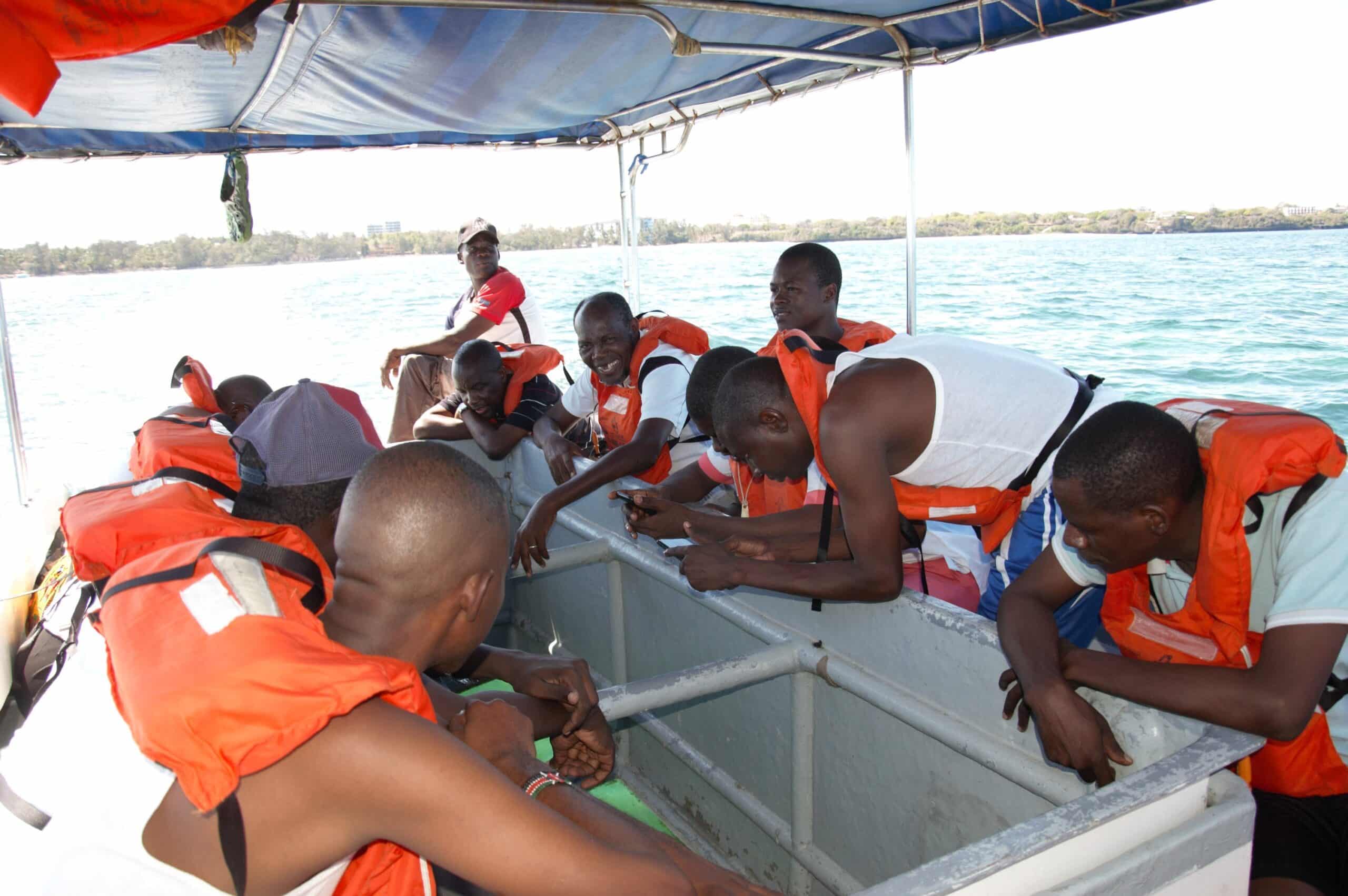 Teachers on a glass bottomed boat at the Mombasa Marine Park