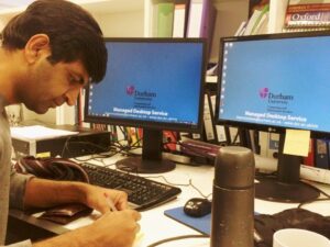 Tanvir Ahmad working on his PhD research work at Durham University