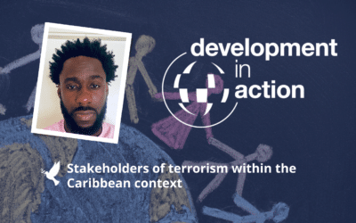 Headshot of Dr Emanuel Quashie with text: 'Stakeholders of terrorism within the Caribbean context'.