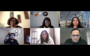 Screen shot of six panellist headshots during the panel discussion