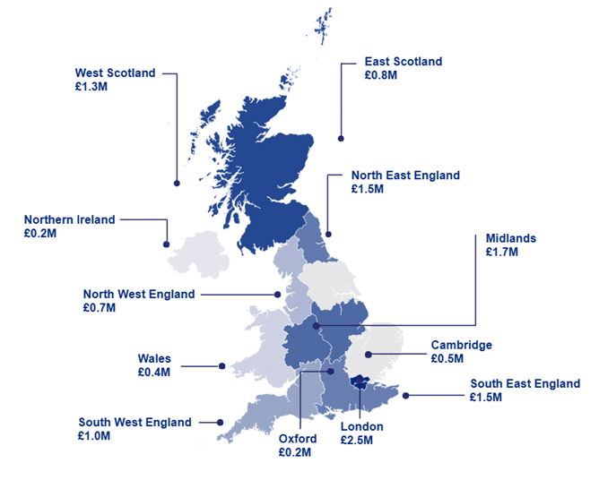 Map of the UK showing the economic impact across regions